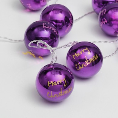  "PLASTIC BALLS", 10 LED STRING LIGHTS WITH BATTERIES (3xAA) & TIMER (6ON/18OFF), WARM WHITE, PURPLE PLASTIC, IP20, 135+30cm TRANSPARENT LEAD CABLE 
