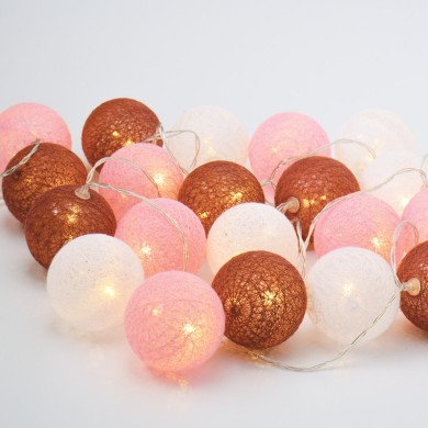  “WOVEN BALL FAIRY LIGHTS” PINK & WHITE BALL 20 LED STRING LIGHTS WITH BATTERIES (2xΑΑ) WARM WHITE IP20 285+30cm TRANSPARENT CABLE   