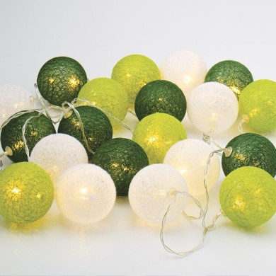“WOVEN BALL FAIRY LIGHTS” GREEN & WHITE BALL 20 LED STRING LIGHTS WITH BATTERIES (2xΑΑ) WARM WHITE IP20 285+30cm TRANSPARENT CABLE  