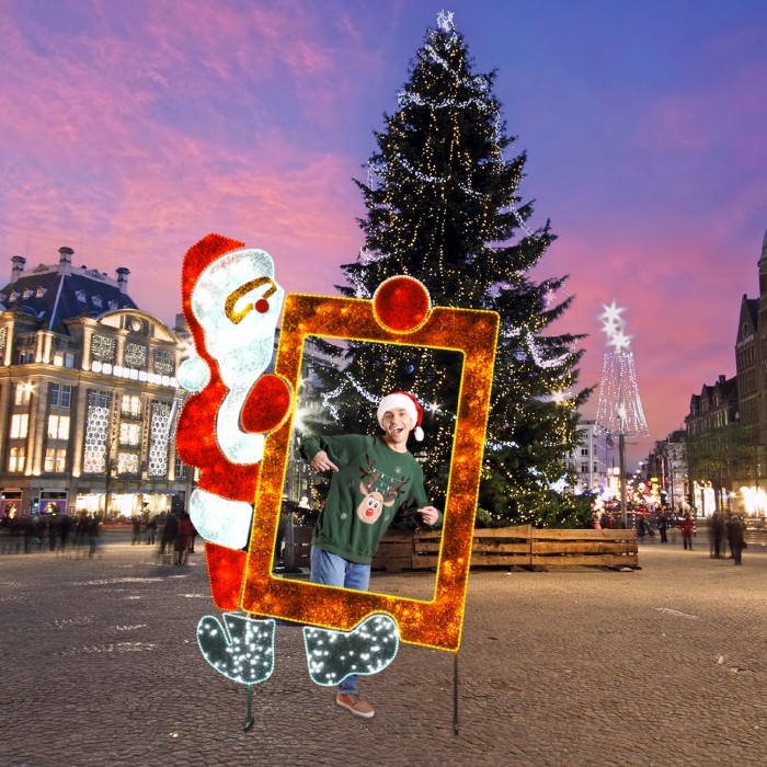 LED SANTA HOLDING PHOTO FRAME FLOOR MOTIF 1500 WW,WHITE&RED STEADY LED 48m ROPE LIGHTS 1,5m CABLE IP65 2770x2000x50mm
