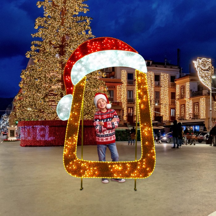 LED SANTA HAT PHOTO FRAME FLOOR MOTIF 1000 WW STEADY LED 38m ROPE LIGHTS 1,5m CABLE IP65 2770x 2000x50mm
