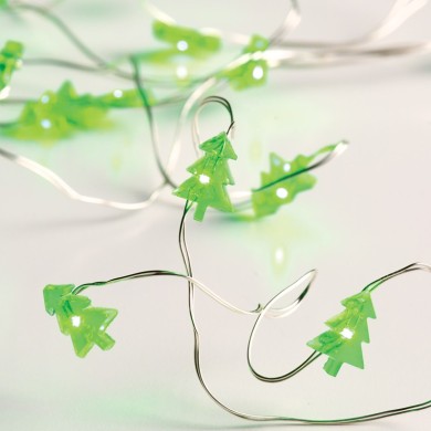 "CHRISTMAS TREE" MOTIF 20 LED STRING LIGHTS GREEN SILVER COPPER WIRE & BATTER.2xAA IP20 2m+10cm 1.2W 