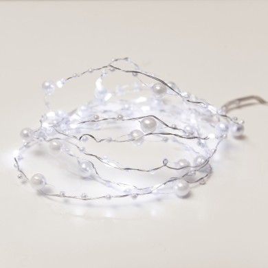 "PEARL" MOTIF 20 LED STRING LIGHTS COOL WHITE SILVER COPPER WIRE & BATTER.2xAA IP20 2m+10cm 1.2W 