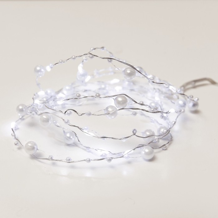 "PEARL" MOTIF 20 LED STRING LIGHTS COOL WHITE SILVER COPPER WIRE & BATTER.2xAA IP20 2m+10cm 1.2W 