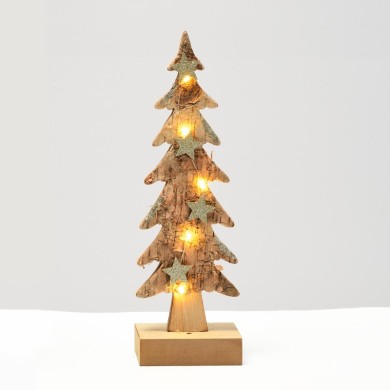 “WOODEN XMAS TREE LIGHT” BROWN TREE- SMALL 5 LED LIGHTS WITH BATTERY (2xAAA) WARM WHITE IP20 9.5x6x31cm 