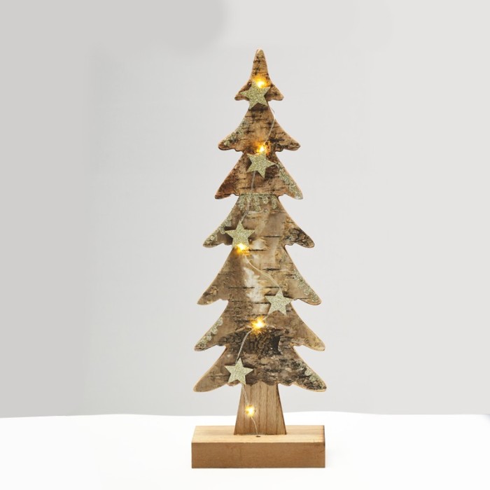 “WOODEN XMAS TREE LIGHT” BROWN TREE- BIG 5 LED LIGHTS WITH BATTERY (2xAAA) WARM WHITE IP20 13x7x40cm 