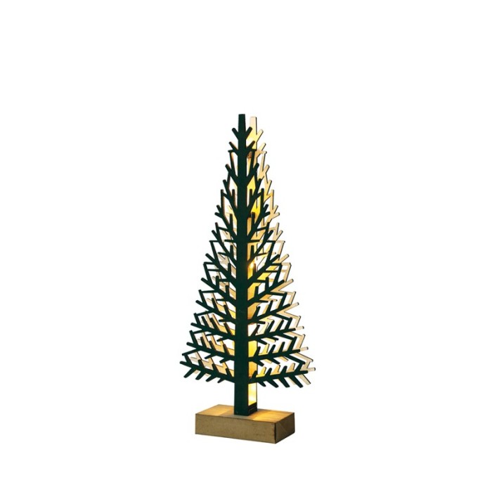 “WOODEN XMAS TREE LIGHT” GREEN TREE- SMALL 5 LED LIGHTS WITH BATTERY (2xAAA) WARM WHITE IP20 14x5x32cm 