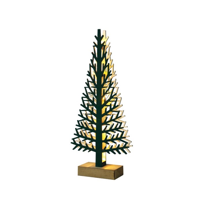 “WOODEN XMAS TREE LIGHT” GREEN TREE- BIG 10 LED LIGHTS WITH BATTERY (2xAAA) WARM WHITE IP20 21x5x47cm 