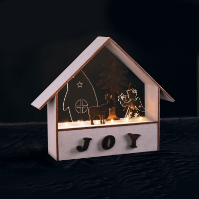  "WOODEN HOUSES", 6 LED LIGHTS WITH BATTERY (2xAAA), GREY WOOD, WARM WHITE, IP20, 27.8x6.5x24.5cm