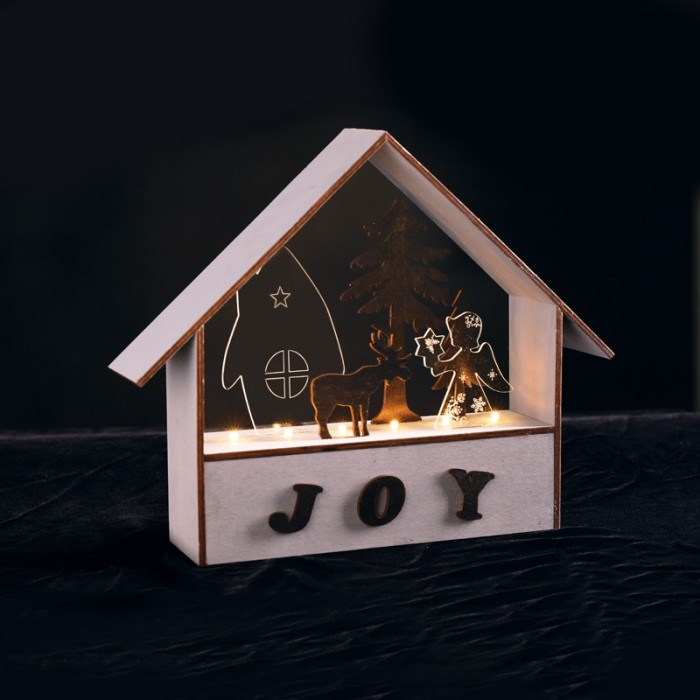  "WOODEN HOUSES", 6 LED LIGHTS WITH BATTERY (2xAAA), GREY WOOD, WARM WHITE, IP20, 27.8x6.5x24.5cm