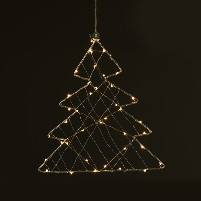  "1D Copper Wire Metal Motifs" , TREE, 40 ΜINI LED LIGHTS WITH COPPER WIRE & ADAPTOR (3V DC), WARM WHITE, IP44, 28.5x29.5cm, 3m TRANSPARENT LEAD CABLE 