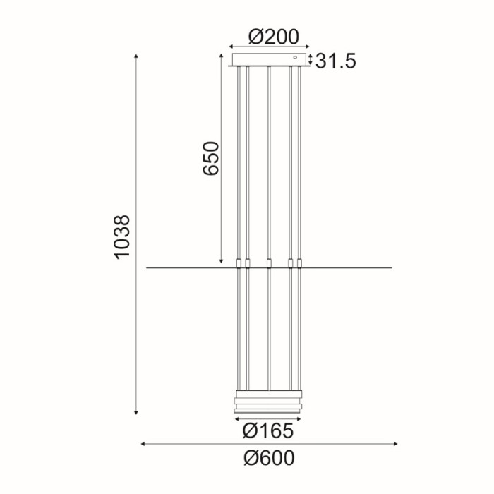 NETTO ΚΡΕΜΑΣΤΟ ΦΩΤΙΣΤΙΚΟ ELIA ΜΑΥΡΟ ΜΕΤΑΛΛΙΚΟ LED 18W 3000K 1260LM IP20 600X1040ΜM