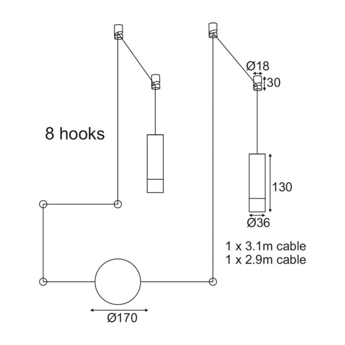 NETTO ΦΩΤΙΣΤΙΚΟ ΚΡΕΜΑΣΤΟ ΑmmΩΔΕΣ ΜΑΥΡΟ ΑΛΟΥΜΙΝΙΟ ΣΥΜΒΑΤΙΚΟ 2ΧG9 IP20 Φ36Χ130mm