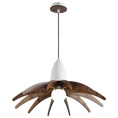 PENDANT LUMINAIRE 1ΧE27 DARK WOOD SHADE MDF + WHITE METAL Φ50XH80CM ALPS