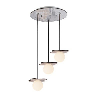 NETTO PENDANT LUMINAIRE 3ΧG9 OLD WOOD SHADE MDF + WHITE GLASS Φ30ΧΗ60CM