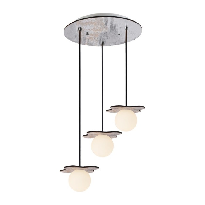 NETTO PENDANT LUMINAIRE 3ΧG9 OLD WOOD SHADE MDF + WHITE GLASS Φ30ΧΗ60CM
