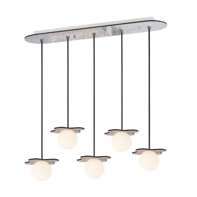 NETTO PENDANT LUMINAIRE 5ΧG9 OLD WOOD SHADE MDF + WHITE GLASS 63Χ15ΧΗ60CM