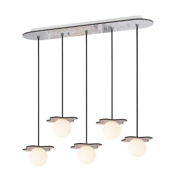 NETTO PENDANT LUMINAIRE 5ΧG9 OLD WOOD SHADE MDF + WHITE GLASS 63Χ15ΧΗ60CM