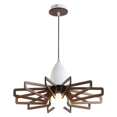 PENDANT LUMINAIRE 1ΧE27 DARK WOOD SHADE MDF + WHITE METAL Φ45XH80CM ALPS