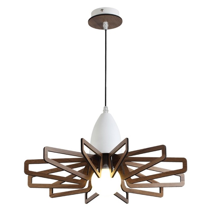 PENDANT LUMINAIRE 1ΧE27 DARK WOOD SHADE MDF + WHITE METAL Φ45XH80CM ALPS