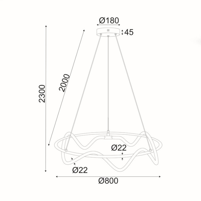 KYMA-ΦΩΤΙΣΤΙΚΟ ΚΡΕΜΑΣΤΟ ΜΑΥΡΟ ΜΑΤ ΜΕΤΑΛΛΙΚΟ LED SMD 60W 3000Κ 3400LM IP20 Φ800Χ2300ΜΜ
