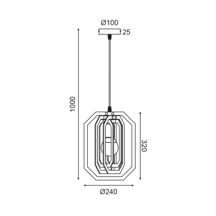 NETTO ΦΩΤΙΣΤΙΚΟ ΚΡΕΜΑΣΤΟ ΣΚΟΥΡΟ ΚΑΦΕ MDF ΣΥΜΒΑΤΙΚΟ 1ΧΕ27 IP20 Φ100Χ1300mm