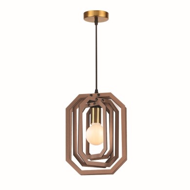 PENDANT LUMINAIRE 1ΧΕ27 LIGHT BROWN LEATHER MDF D24XH100CM TRITON