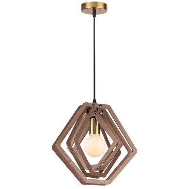 PENDANT LUMINAIRE 1ΧΕ27 LIGHT BROWN LEATHER MDF D34XH100CM TRITON
