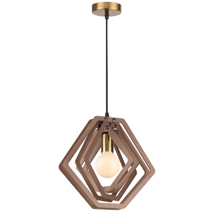 PENDANT LUMINAIRE 1ΧΕ27 LIGHT BROWN LEATHER MDF D34XH100CM TRITON