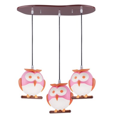 NETTO PENDANT LUMINAIRE 3XE14 PINK PLASTIC OWL 50Χ30ΧΗ100CM KOKKA
