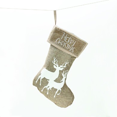 XMAS STOCKING DARK BEIGE DECORATIVE (REINDEERS) 26*47cm
