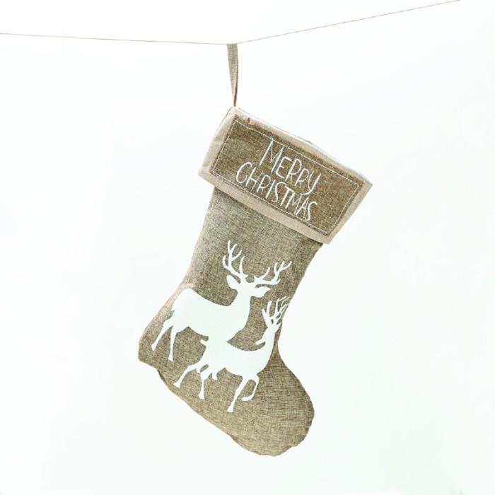 XMAS STOCKING DARK BEIGE DECORATIVE (REINDEERS) 26*47cm