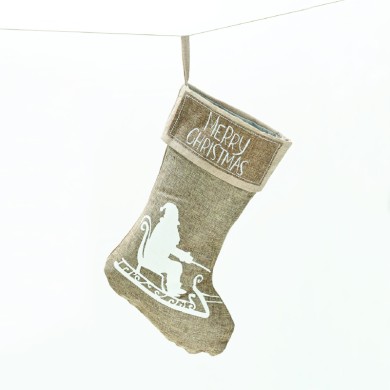XMAS STOCKING DARK BEIGE DECORATIVE (SLEIGH) 26*47cm