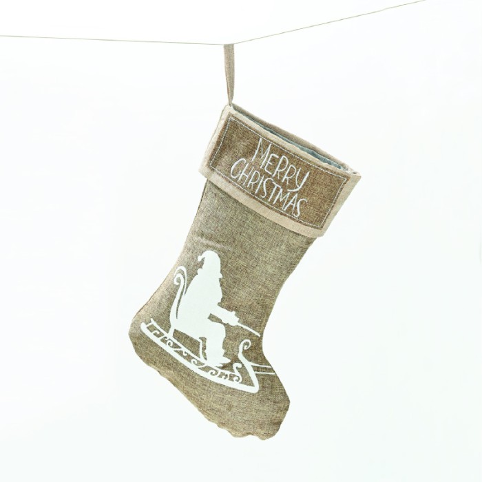 XMAS STOCKING DARK BEIGE DECORATIVE (SLEIGH) 26*47cm