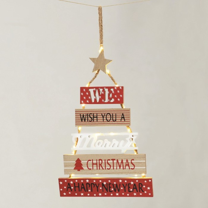 WOODEN SIGN XMAS TREE 20 WW LED BATT:2ΧAA(NOT INCL) IP20 4*39cm