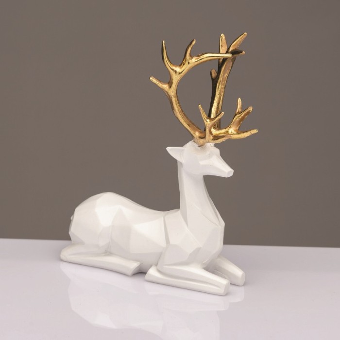 DECORATIVE RESIN REINDEER WHITE  20cm