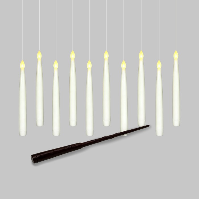 SET 10 PLASTIC BATTERY CANDLES ''FLOATING'' WITH WAND (REMOTE CONTROLLER USING 1AAA (NOT INCLUDED)) FLICKERING 1AAA/CANDLE (NOT INCLUDED) SUSPENSION KIT INCLUDED 1M/ PC 15x15x155mm