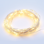 100 LED STRING LIGHTS TIMER WW SILVER COPPER WIRE & BAT.3XAA IP44 10m+10cm
