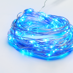 100 LED STRING LIGHTS TIMER BLUE SILVER COPPER WIRE & BAT.3XAA IP44 10m+10cm
