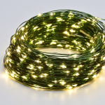 200 LED STRING LIGHTS, WW,GREEN COPPER WIRE, ADAPTOR (6VDC) & 8FUNCTIONS, IP44, 20M+3M, 600mA