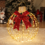GLITTER 3D GOLD BALL WITH BOW 128 LED WW FLASH GOLD COPPER WIRE ADAPTOR 4,3VDC DIAM 60cm GROUND STICKS*4 IP44 m TRANS LEAD CABLE