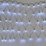 ^ 50 LED NET LIGHT, COOL WHITE ADAPTOR 24VDC CONNECTABLE MAX 12 SETS IP44 55x80cm GREEN CABLE & 5 HOOKS