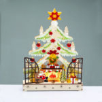 WOODEN XMAS TREE WITH FIREPLACE 16 LED WW DECORATIVE ΒΑΤΤ 2ΧΑΑ IP20 21.5x6x40cm